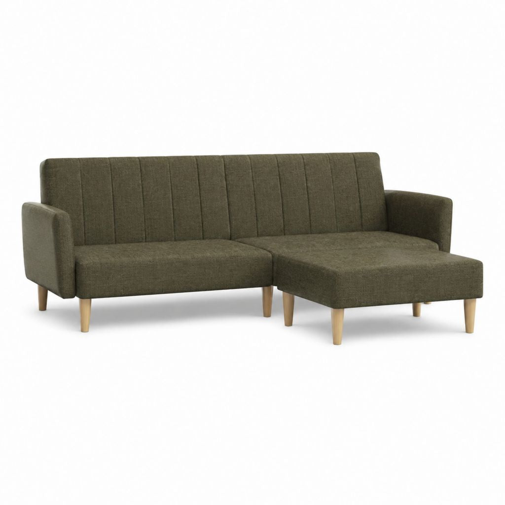Ecksofa mit Recamiere rechts Olivgrün Polyester L-Form 225 x 145 x 85 cm