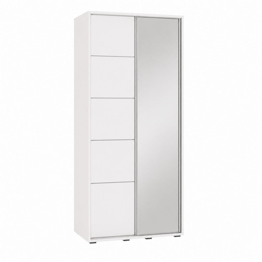 Schwebetürenschrank Weiß aus Spanplatte mit Spiegelglas rechteckig 90 x 60 x 200 cm