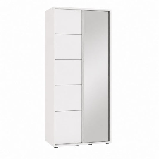 Schwebetürenschrank Weiß aus Spanplatte mit Spiegelglas rechteckig 90 x 60 x 200 cm