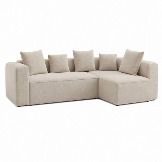 Ecksofa mit Recamiere Beige Polyester L-Form 250 x 165 x 82 cm