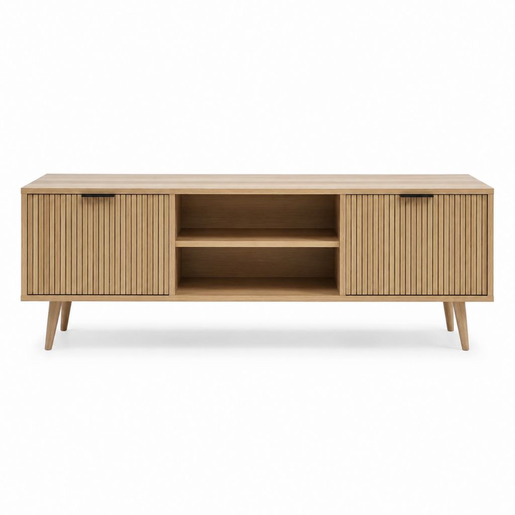 TV-Lowboard Eiche furniert rechteckig 160 x 40 x 60 cm mit 2 Türen und 2 offenen Fächern