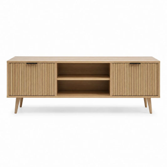 TV-Lowboard Eiche furniert rechteckig 160 x 40 x 60 cm mit 2 Türen und 2 offenen Fächern