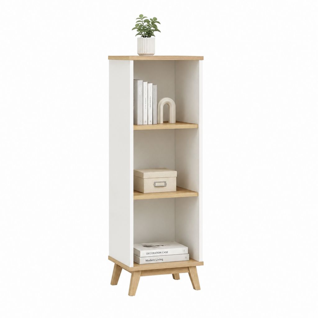 Bücherregal Standregal Weiß Eicheoptik MDF Rechteckig 50 x 30 x 140 cm