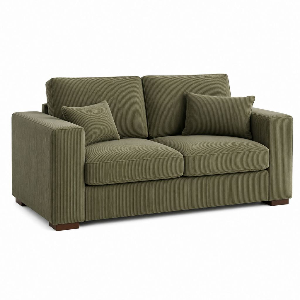 2-Sitzer Sofa olivgrüner Polyester-Cord rechteckig 160 x 90 x 85 cm