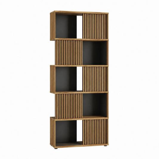 Bücherregal Raumteiler Nussbaum Schwarz MDF rechteckig 80 x 30 x 180 cm