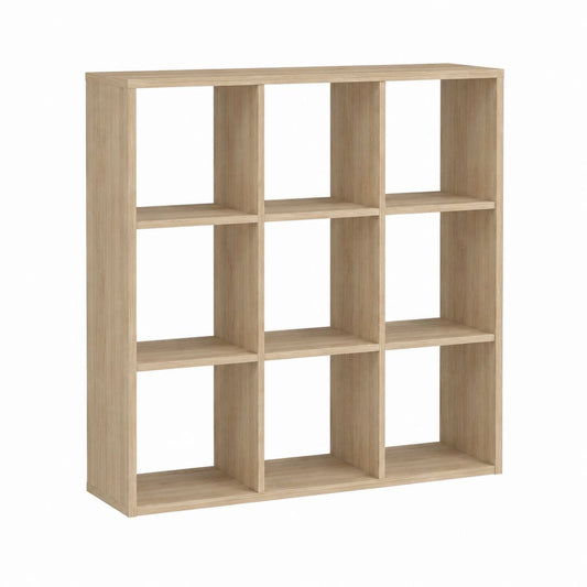 Bücherregal 9 Fächer Eiche hell Spanplatte rechteckig 90 x 30 x 90 cm