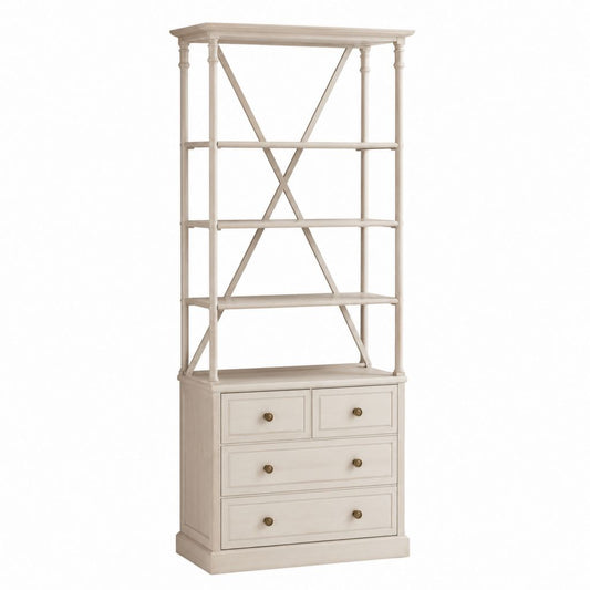 Bücherregal mit 4 Schubladen Cremeweiß Massivholz und MDF rechteckig 100 x 40 x 220 cm