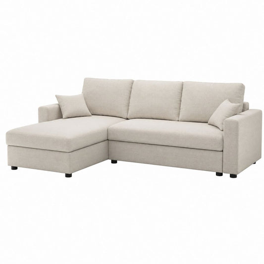 Ecksofa mit Recamiere Beige Polyester L-Form 230 x 150 x 85 cm