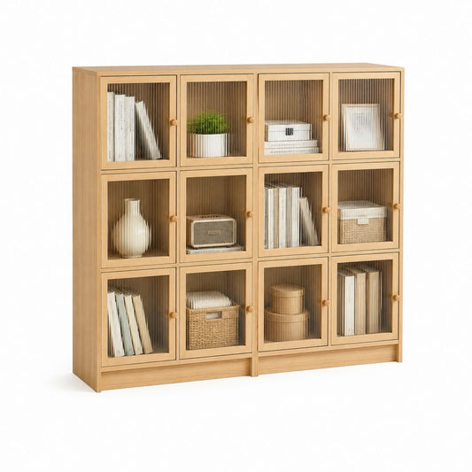 Bücherregal mit 12 Glastüren Natur Bambus rechteckig 160 x 35 x 180 cm