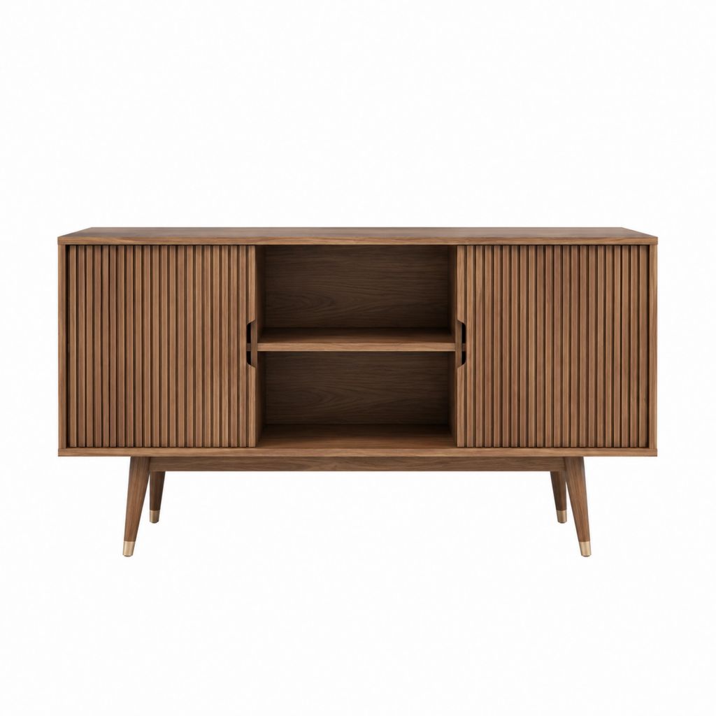 TV-Lowboard Braun aus MDF mit Walnussfurnier rechteckig 150 x 45 x 80 cm