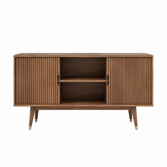 TV-Lowboard Braun aus MDF mit Walnussfurnier rechteckig 150 x 45 x 80 cm