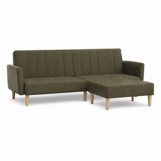 Ecksofa mit Recamiere rechts Olivgrün Polyester L-Form 225 x 145 x 85 cm