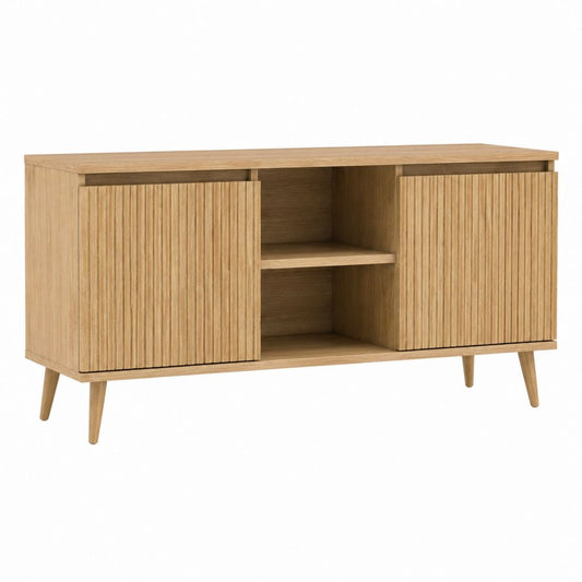 TV-Lowboard Eiche furnierte MDF-Platte rechteckig mit 2 Schiebetüren 120 x 40 x 75 cm