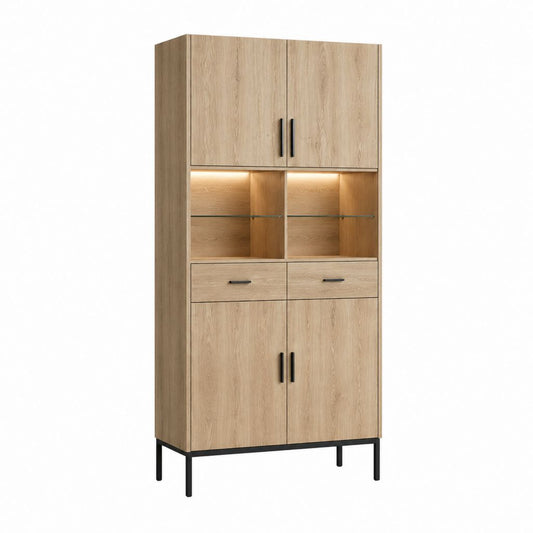 Vitrine mit LED-Beleuchtung Eiche-Optik Spanplatte 80 x 40 x 190 cm