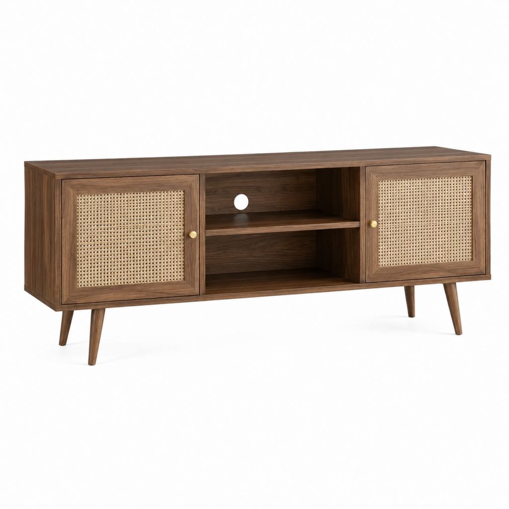 TV-Lowboard Nussbraun mit Rattangeflecht und MDF 160 x 40 x 75 cm