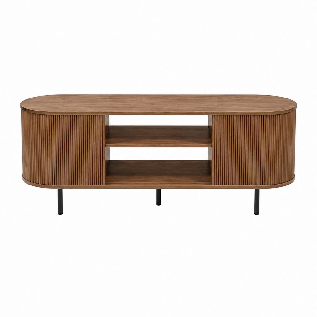 TV-Lowboard nussbraun aus MDF mit Walnussfurnier abgerundet 160 x 40 x 55 cm