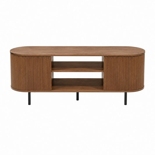 TV-Lowboard nussbraun aus MDF mit Walnussfurnier abgerundet 160 x 40 x 55 cm