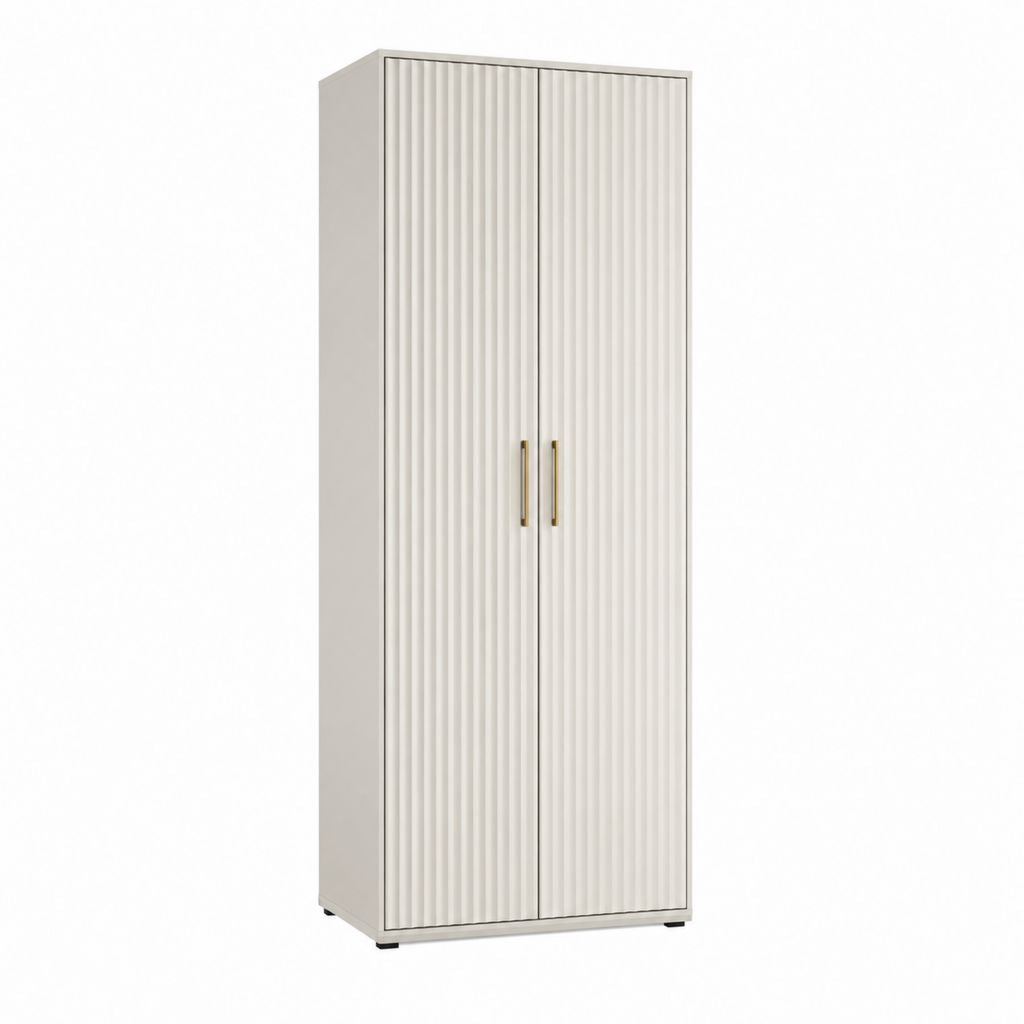 Kleiderschrank 2-türig Cremeweiß Spanplatte mit Rillenfront 80 x 50 x 200 cm