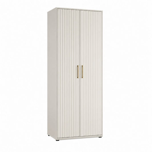 Kleiderschrank 2-türig Cremeweiß Spanplatte mit Rillenfront 80 x 50 x 200 cm