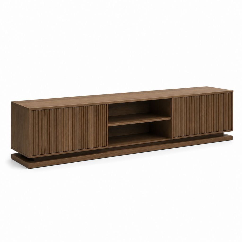 TV-Lowboard Nussbaum Dekor Spanplatte rechteckig mit 2 Schiebetüren 180 x 40 x 50 cm