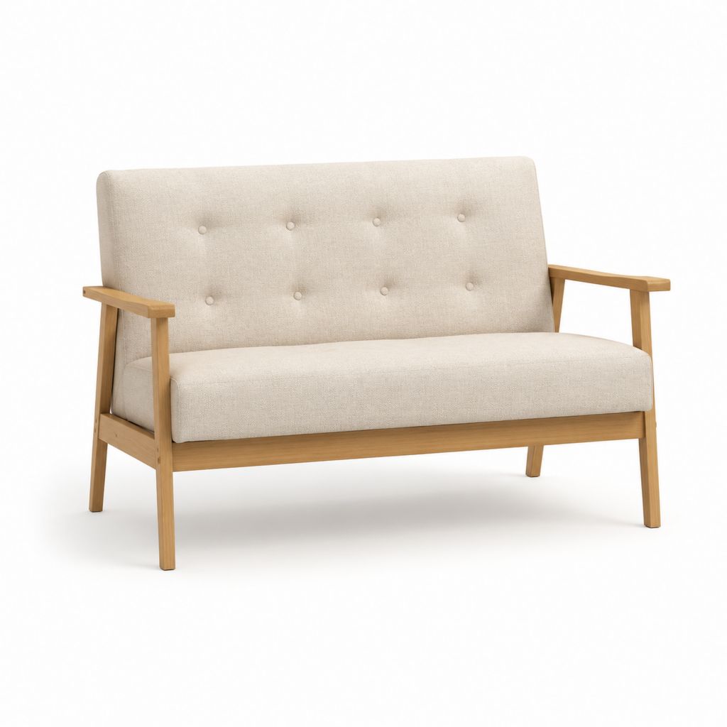 2-Sitzer Sofa Beige mit Kautschukholzgestell 120 x 75 x 80 cm