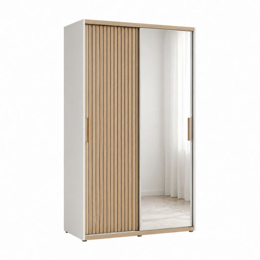 Schwebetürenschrank mit Spiegel Weiß Eicheoptik Spanplatte rechteckig 120 x 60 x 200 cm